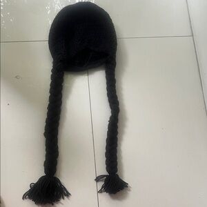 Black Braided Knit hat with braids kids halloween
